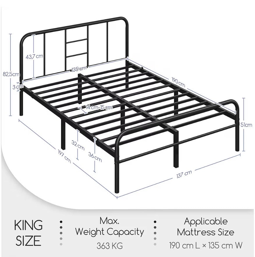 Yaheetech Black Metal Double Bed 4ft6 Iron Bed Frame with Curved Headboard, Under Bed Storage Space, for Adults/Teenagers, Suit for 135x190cm Mattress, Easy Assembly