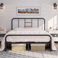 Yaheetech Black Metal Double Bed 4ft6 Iron Bed Frame with Curved Headboard, Under Bed Storage Space, for Adults/Teenagers, Suit for 135x190cm Mattress, Easy Assembly